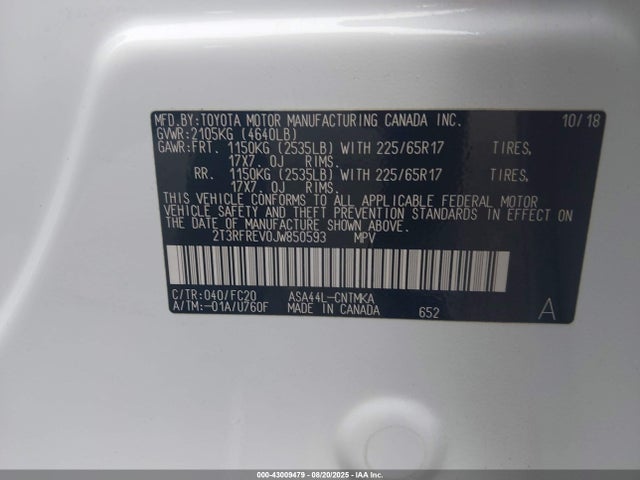 Toyota 2ar-fe 2018 2T3RFREV0JW850593 Image 9