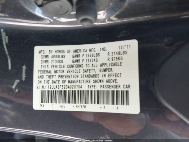 2012 ACURA TL 19UUA8F52CA020704 Photo 8