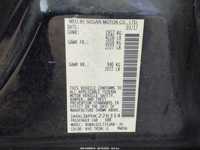 1N4AL3APXHC226314 Nissan Altima