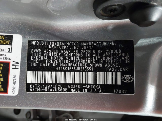 4T1BK1EB6JU273551 Toyota 2gr-fe