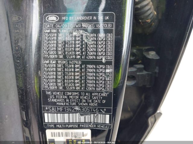 2009 LAND ROVER RANGE ROVER SALMF13429A305746 Photo 8