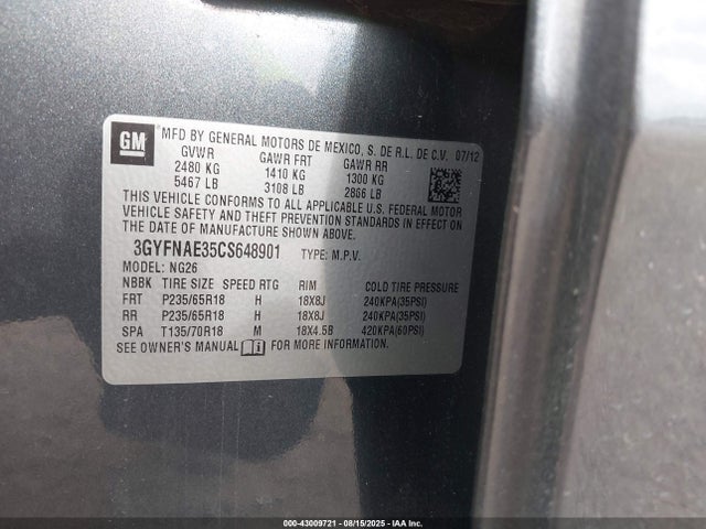 2012 CADILLAC SRX 3GYFNAE35CS648901 Photo 8