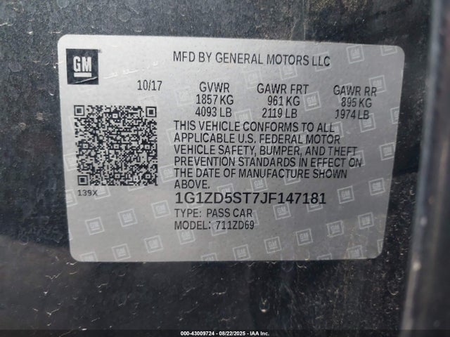 Chevrolet lfv - direct injection, variable valve timing, gen 1 2018 1G1ZD5ST7JF147181 Image 9