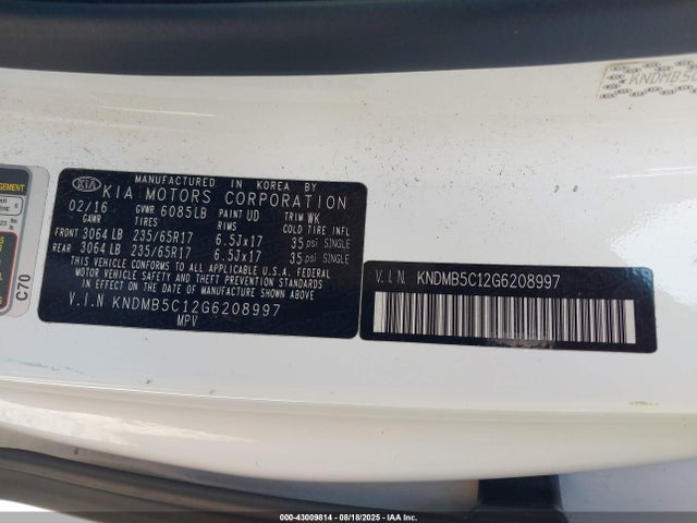 KNDMB5C12G6208997 KIA dohc gdi lambda ii