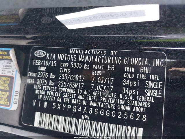 5XYPG4A36GG025628 KIA dohc gdi theta ii