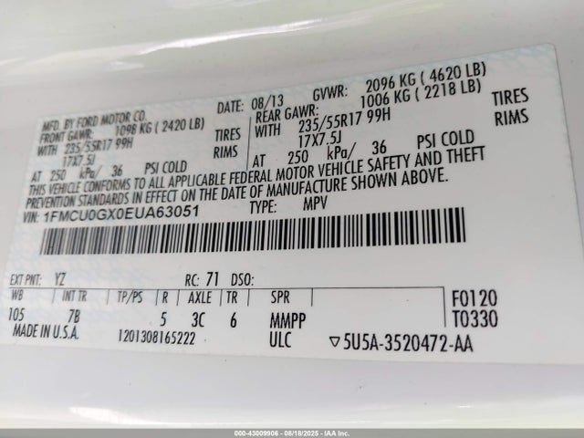 1FMCU0GX0EUA63051 Ford 2014