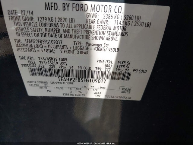 Ford 2015 2015 1FAHP2F85FG109017 Image 9
