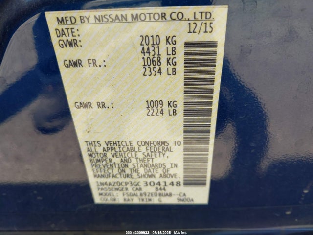 1N4AZ0CP3GC304148 Nissan 2016