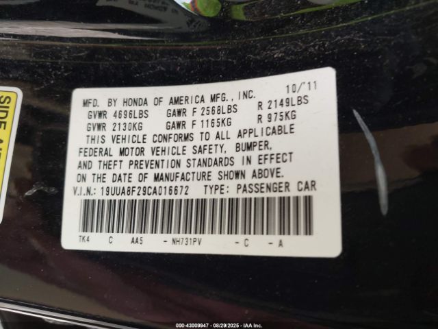 2012 ACURA TL 19UUA8F29CA016672 Photo 8