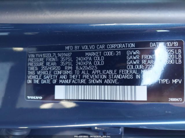 2020 VOLVO XC60 YV4102DL7L1491487 Photo 8