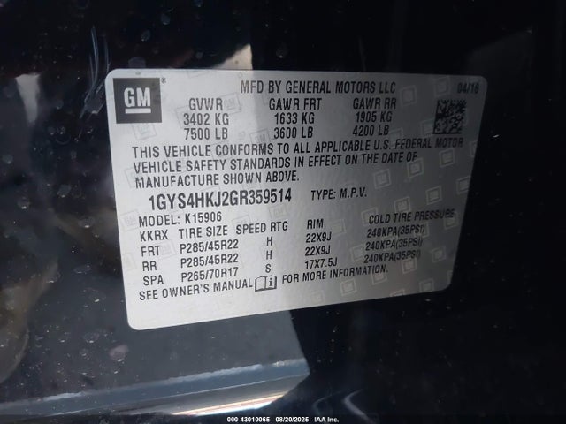 2016 CADILLAC ESCALADE ESV 1GYS4HKJ2GR359514 Photo 8