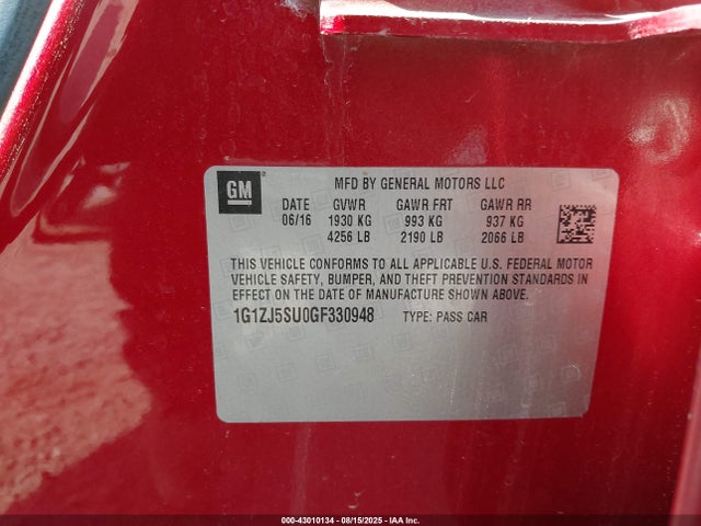 1G1ZJ5SU0GF330948 Chevrolet lkn - sidi, vvt, hybrid, fam 1, gen 4, gme