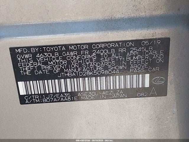 Lexus 8ar-fts 2019 JTHBA1D28K5098044 Image 9