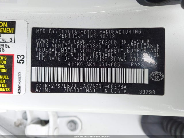 4T1K61AK1LU314665 Toyota a25a-fks