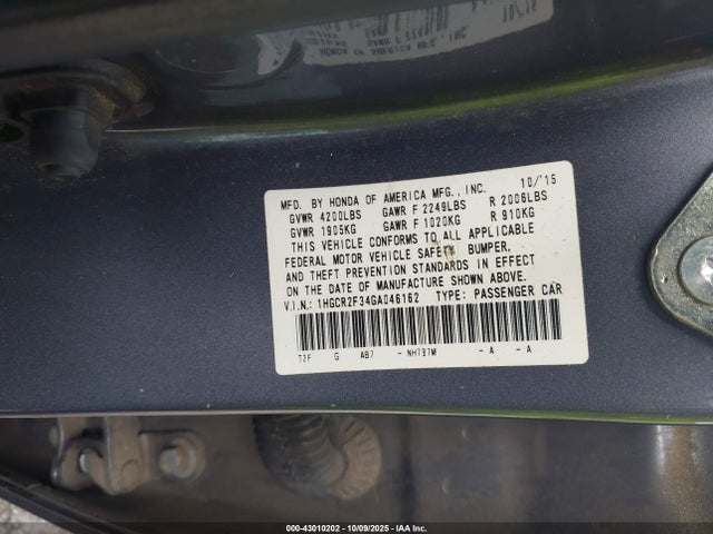 1HGCR2F34GA046162 Honda k24w1