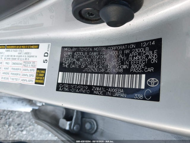 Toyota 2zr-fxe+5jm 2015 JTDZN3EU4FJ019398 Image 9