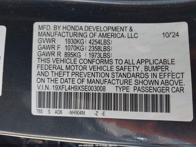 19XFL4H9XSE003008 Honda lfc3