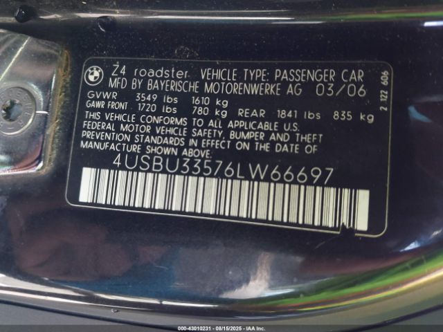 2006 BMW Z4 4USBU33576LW66697 Photo 8