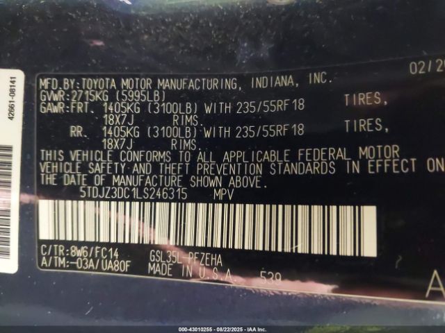 2020 TOYOTA SIENNA 5TDJZ3DC1LS246315 Photo 8