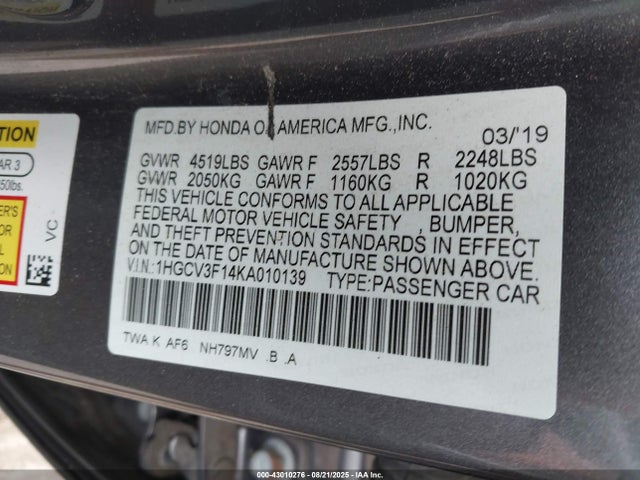 Honda lfb2 2019 1HGCV3F14KA010139 Image 9