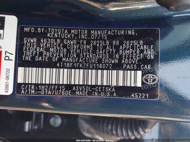 43010290 :رقم المزاد ، 4T1BF1FK7FU116072 vin ، 2015 Toyota Camry Se مزاد بيع