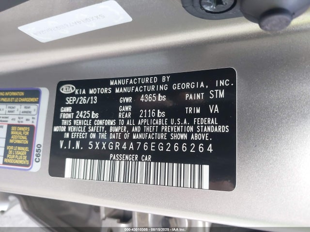 5XXGR4A76EG266264 KIA dohc gdi theta ii