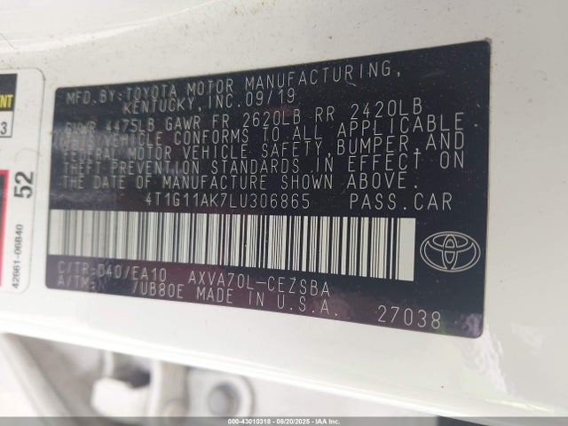 Toyota a25a-fks 2020 4T1G11AK7LU306865 Image 9
