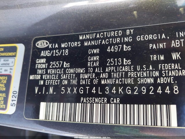 5XXGT4L34KG292448 KIA gdi