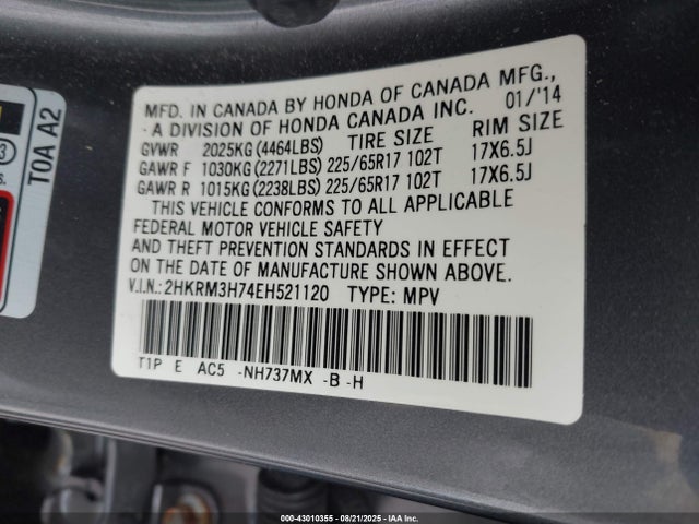 Honda k24z7 2014 2HKRM3H74EH521120 Image 9