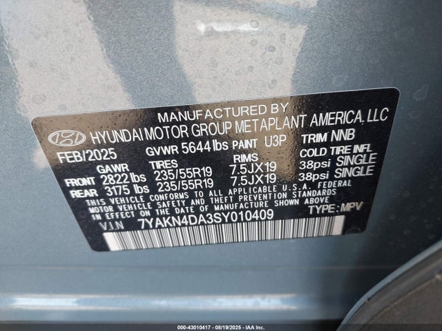 7YAKN4DA3SY010409 Hyundai 2025