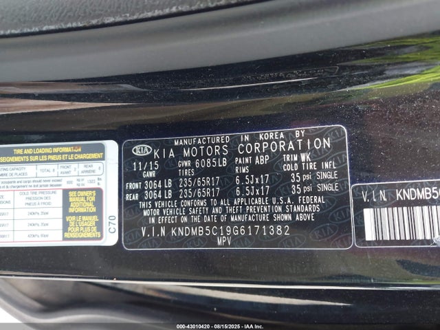 KIA dohc gdi lambda ii 2016 KNDMB5C19G6171382 Image 9