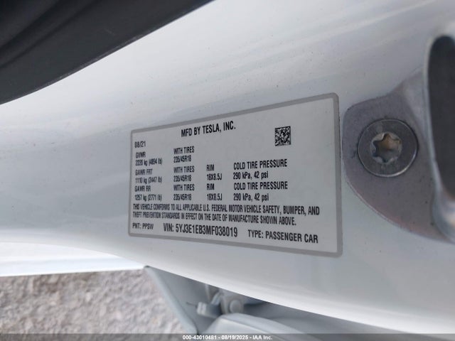 2021 TESLA MODEL 3 5YJ3E1EB3MF038019 Photo 8