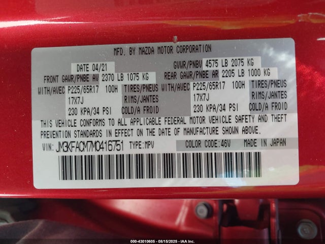 Mazda py cylinder decativation 2021 JM3KFACM7M0416751 Image 9