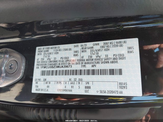 1FMCU0BZ3MUA39673 Ford hev/phev