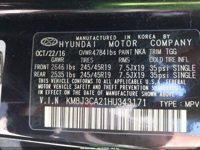 Hyundai t-gdi gamma 2017 KM8J3CA21HU343171 Image 9