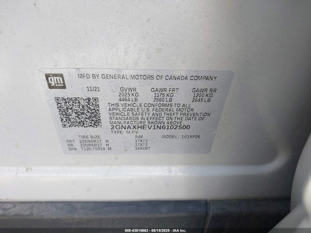 2GNAXHEV1N6102500 Chevrolet lyx