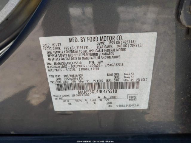 2022 FORD ECOSPORT MAJ6S3GL4NC475510 Photo 8