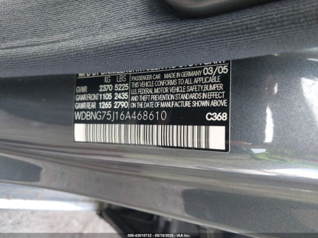 2006 MERCEDES-BENZ S 500 WDBNG75J16A468610 Photo 8