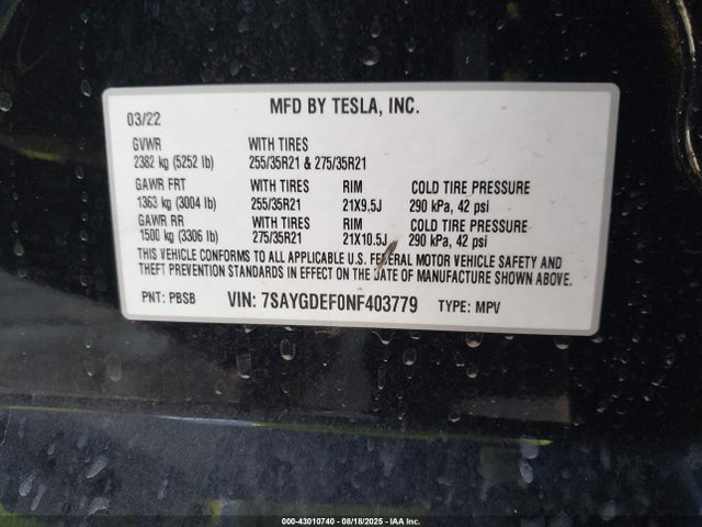 2022 TESLA MODEL Y 7SAYGDEF0NF403779 Photo 8