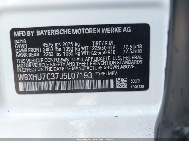 WBXHU7C37J5L07193 BMW X1