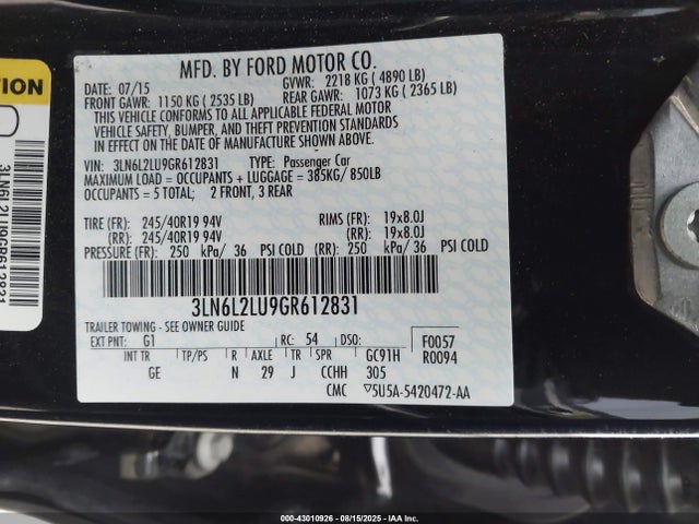 Lincoln MKZ 2016 3LN6L2LU9GR612831 Image 9