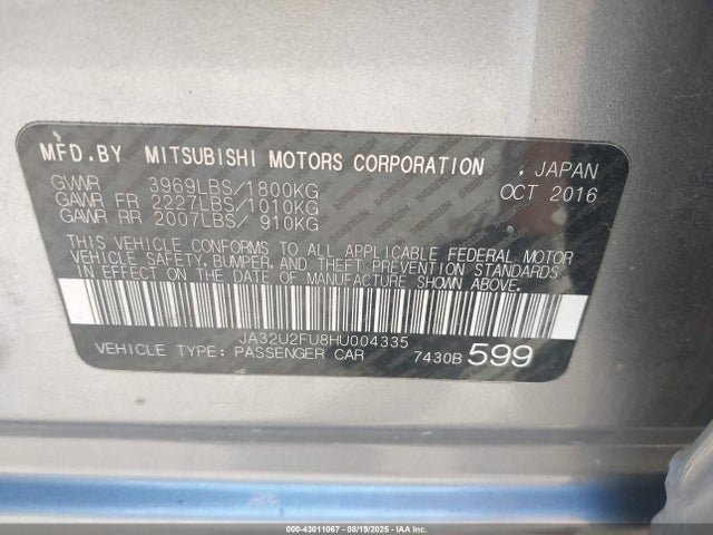 JA32U2FU8HU004335 Mitsubishi 2.0 dohc mivec