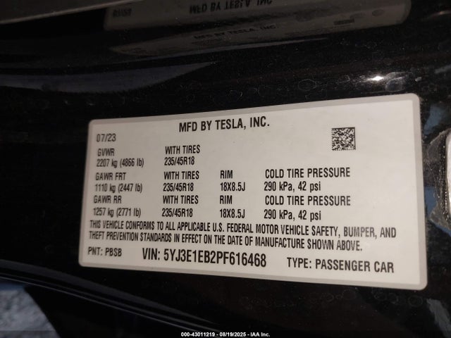 2023 TESLA MODEL 3 5YJ3E1EB2PF616468 Photo 8