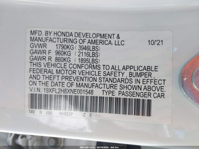 19XFL2H8XNE001548 Honda k20c2