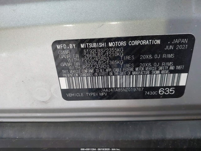 JA4J4TA85NZ019767 Mitsubishi Outlander