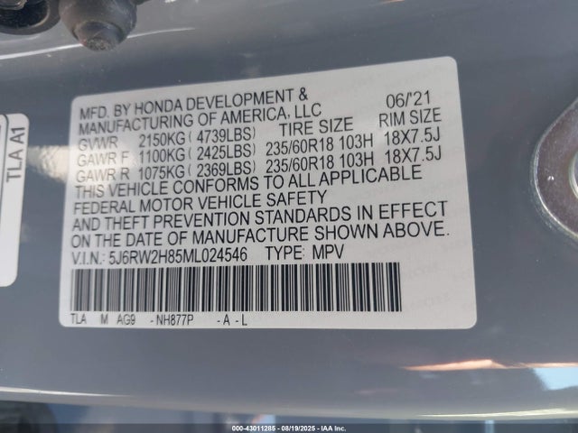 Honda l15be 2021 5J6RW2H85ML024546 Image 9