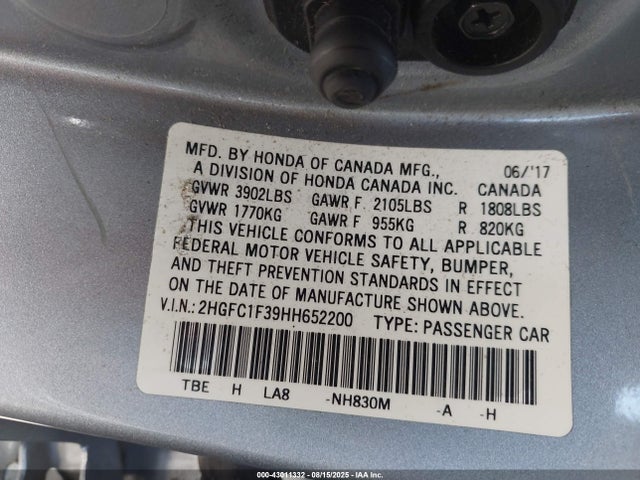 2HGFC1F39HH652200 Honda l15b7
