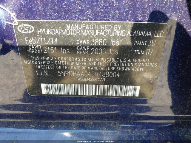 5NPDH4AE4EH488004 Hyundai dohc mpi nu