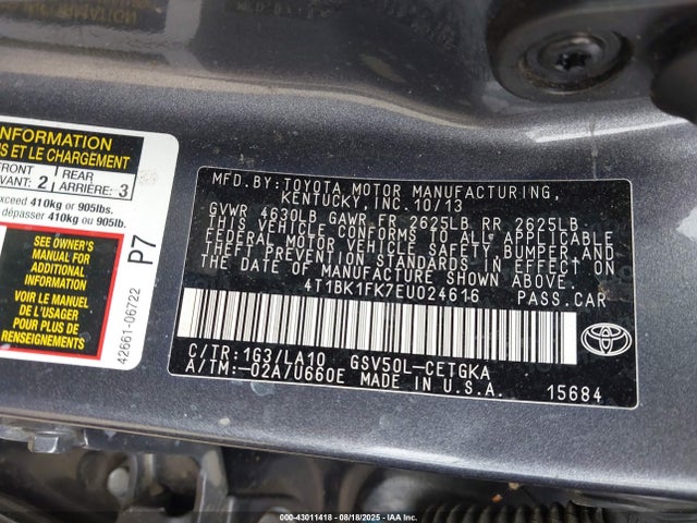 4T1BK1FK7EU024616 Toyota 2gr-fe