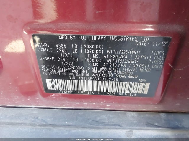 Subaru 2.5na u5 2014 4S4BRBCC1E3262756 Image 9